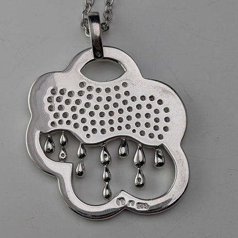 Vintage Sterling Silver Pendant with Rain and Cloud Design 13.5g with Necklace